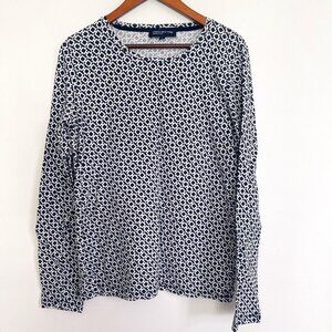 Jones New York Women Blue Geometric Long Sleeve Pullover Top Size L